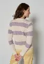 Cardigan en laine mohair femme rayé écru et parme