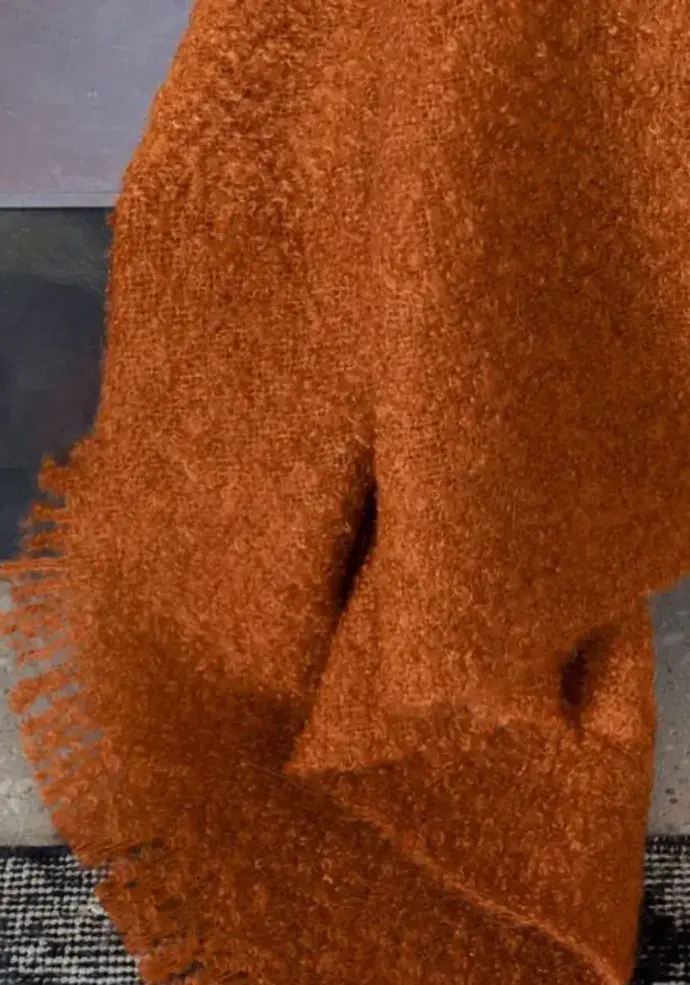 Plaid 100% mohair couleur paprika made in France