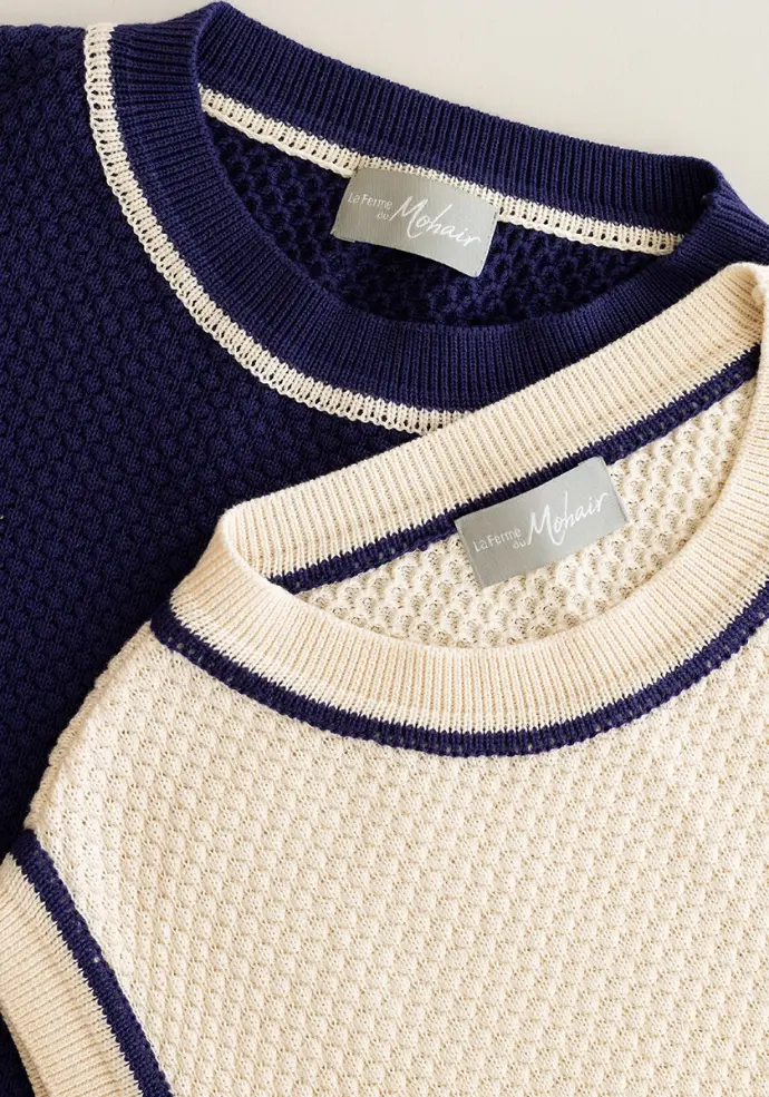 Twin-set en coton biologique femme avec top écru ou bleu violet