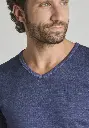 Tshirt homme manches courtes col V en laine soie et coton couleur bleu