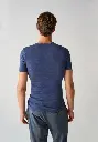 Tshirt homme manches courtes col V en laine soie et coton couleur bleu