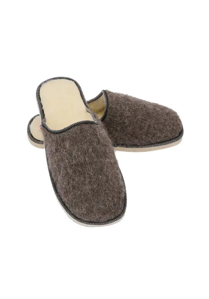 Mules homme en mohair et alpaga semelle feutre fabrication française