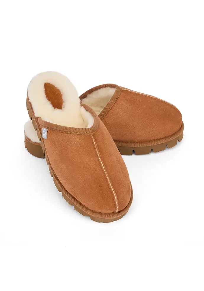 Mules femme en peau fourrées laine