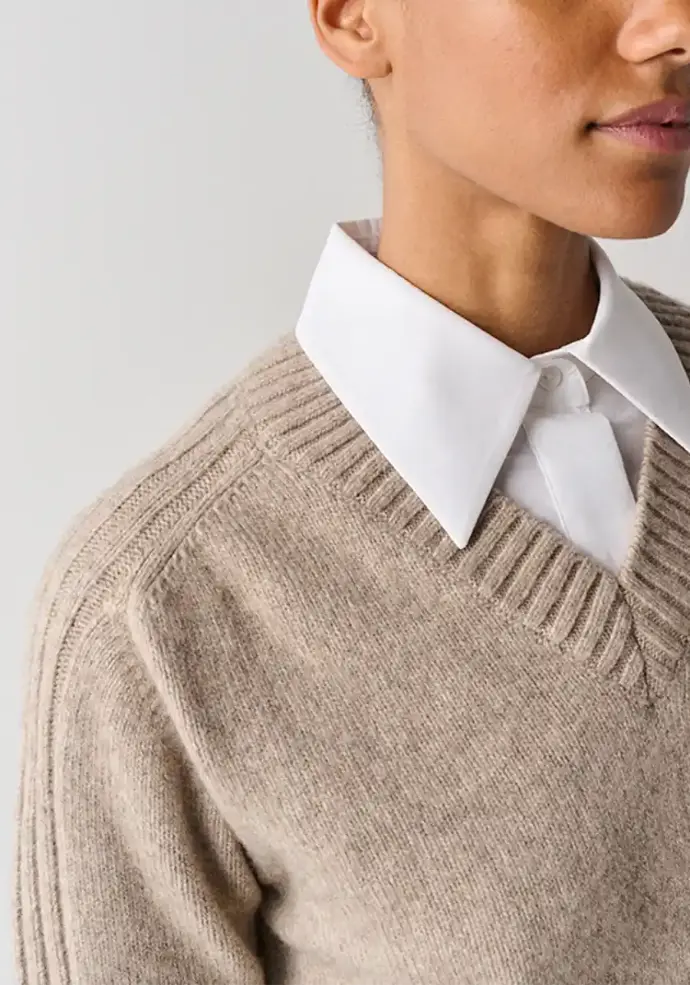 Pull col V laine et duvet de yack manches longues