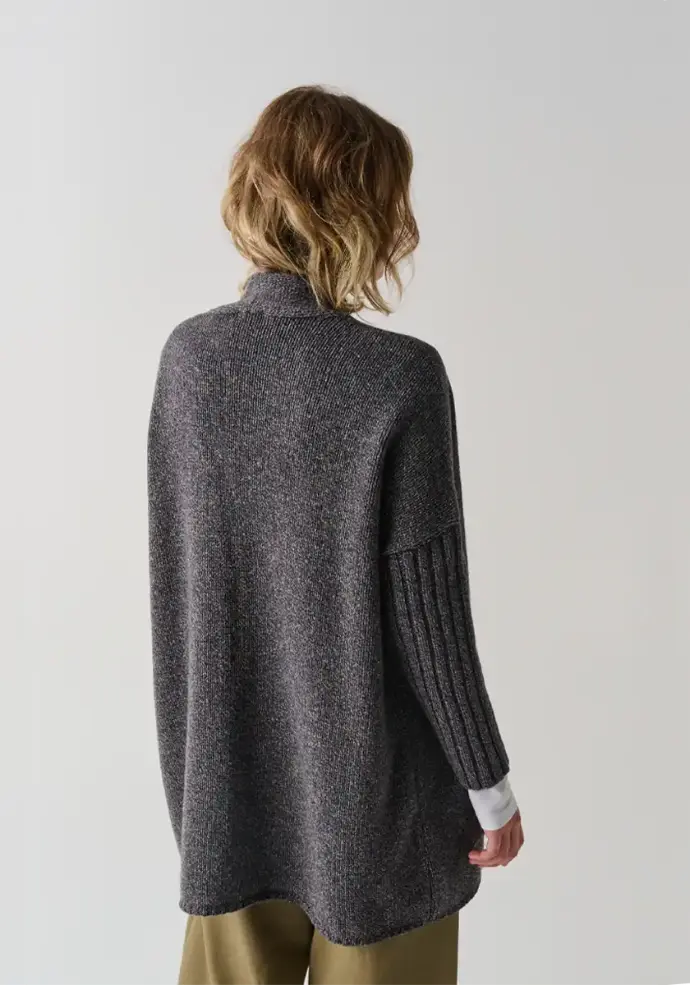 Gilet long femme en yack et laine couleur bleu marine