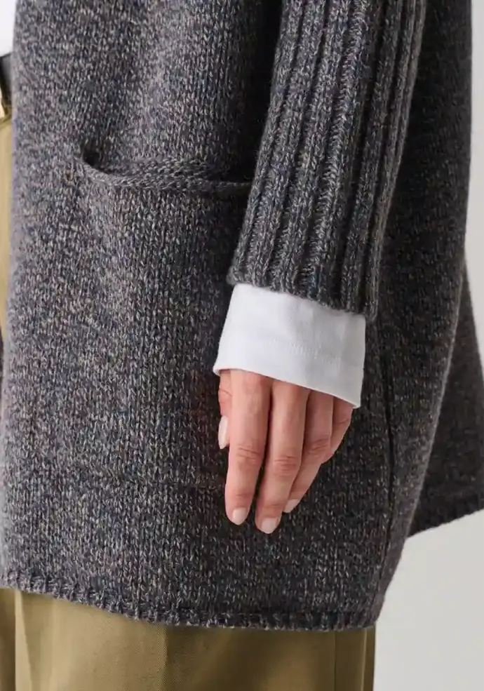 Veste longue femme en yack et laine 2 poches plaquées