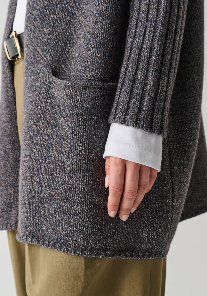 Veste longue femme en yack et laine 2 poches plaquées