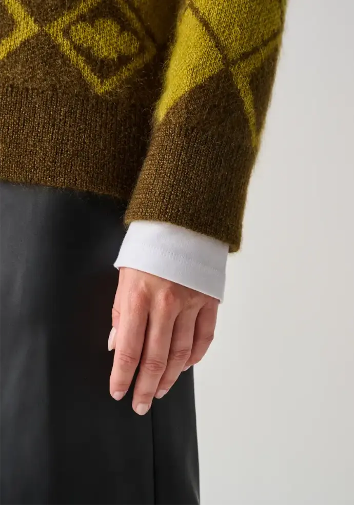 Pull jacquard en mohair et soie femme manches longues