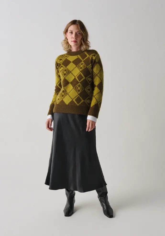 Pull jacquard en mohair et soie femme col rond