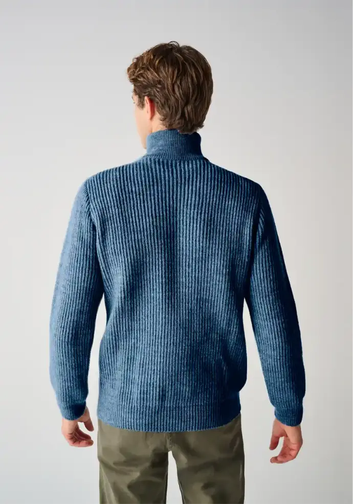Pull homme en 100% laine mérinos couleur bleu jean
