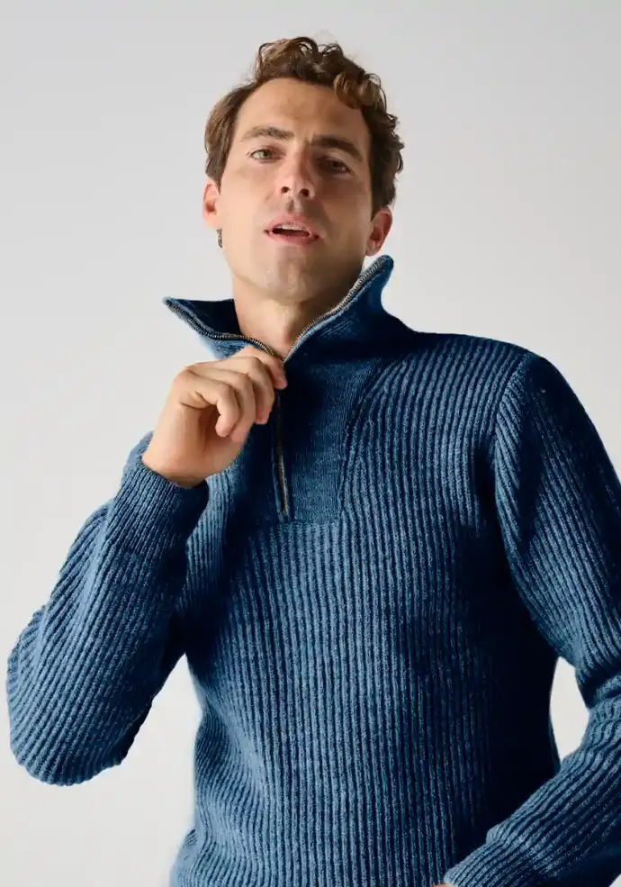 Pull homme en 100% laine mérinos col camionneur