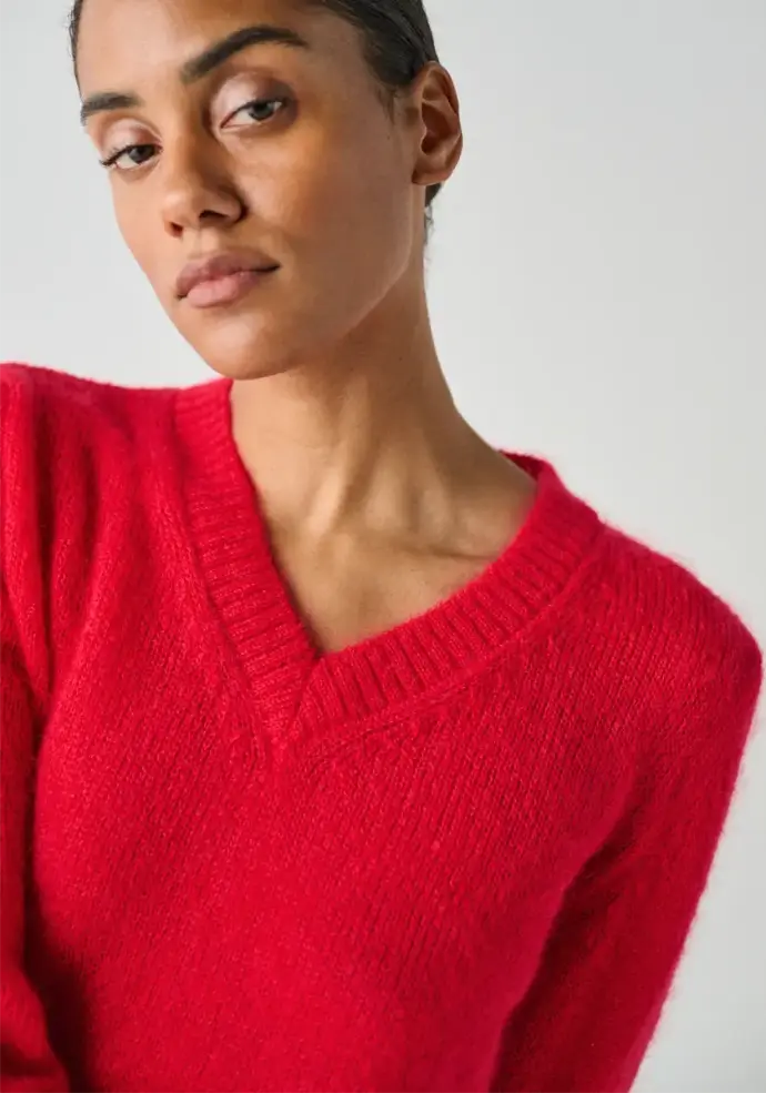 Pull femme col V en mohair de chevreau manches longues