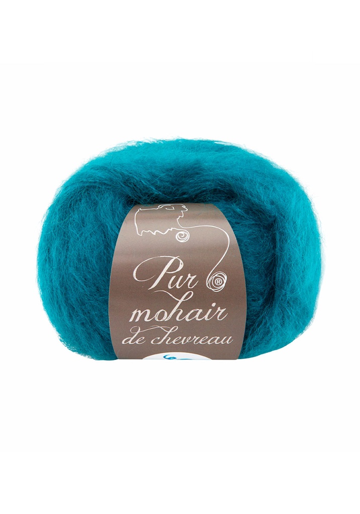 Pelote de laine mohair de chevreau et soie fabrication française bleu canard