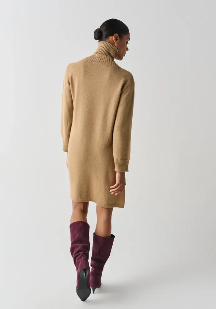 Robe pull femme en mérinos et alpaga couleur beige