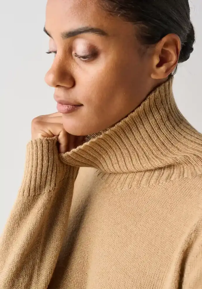 Robe pull femme en mérinos et alpaga col montant