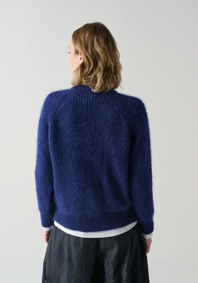 Cardigan femme en mohair et soie couleur bleu