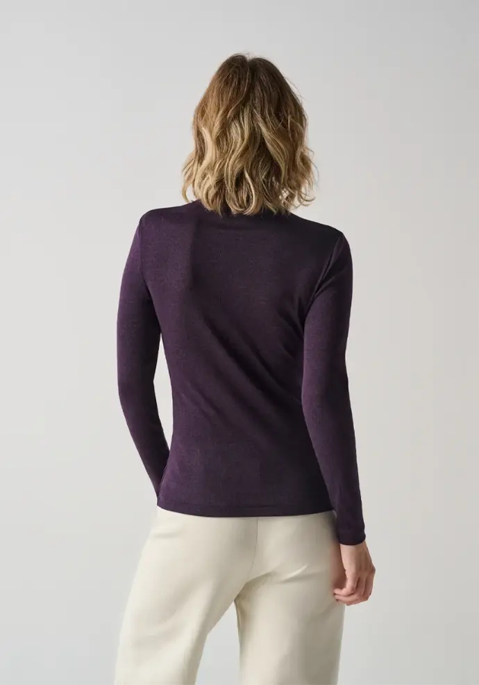 Sous pull femme col roulé mérinos et soie couleur violet