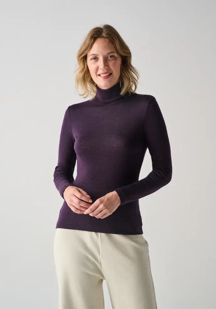 Sous pull femme col roulé mérinos et soie fabriqué en Italie
