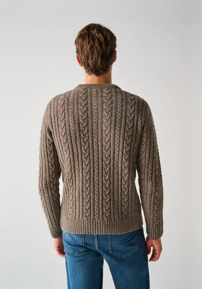 Pull homme col rond en laine de yack couleur marron