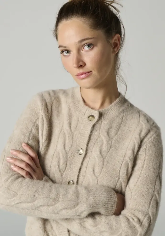 Gilet torsadé pour femme en laine et alpaga col rond