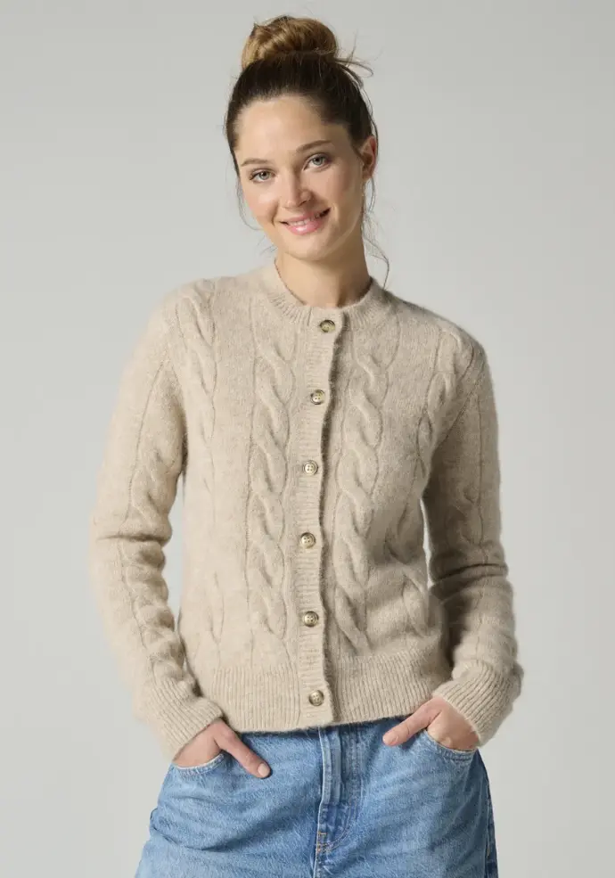 Gilet torsadé pour femme en laine et alpaga couleur beige