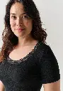Chemise chaude femme en laine et soie finition dentelle de Calais