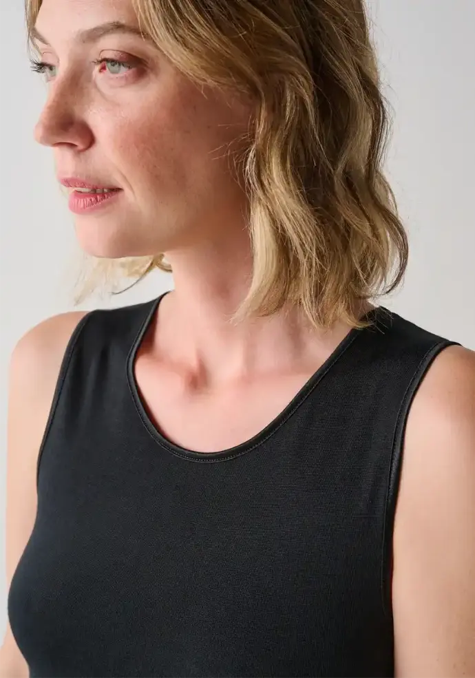 Débardeur pour femme coton laine soie finition gansée