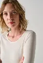 Sous vêtement chaud femme en laine et soie finition gansée