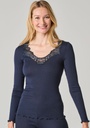 Chemise femme manches longues en laine et soie couleur bleu marine