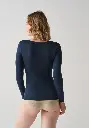 T-shirt manches longues laine et soie couleur bleu