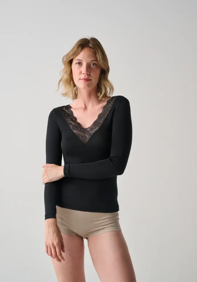 Chemise corps femme manches longues laine et soie