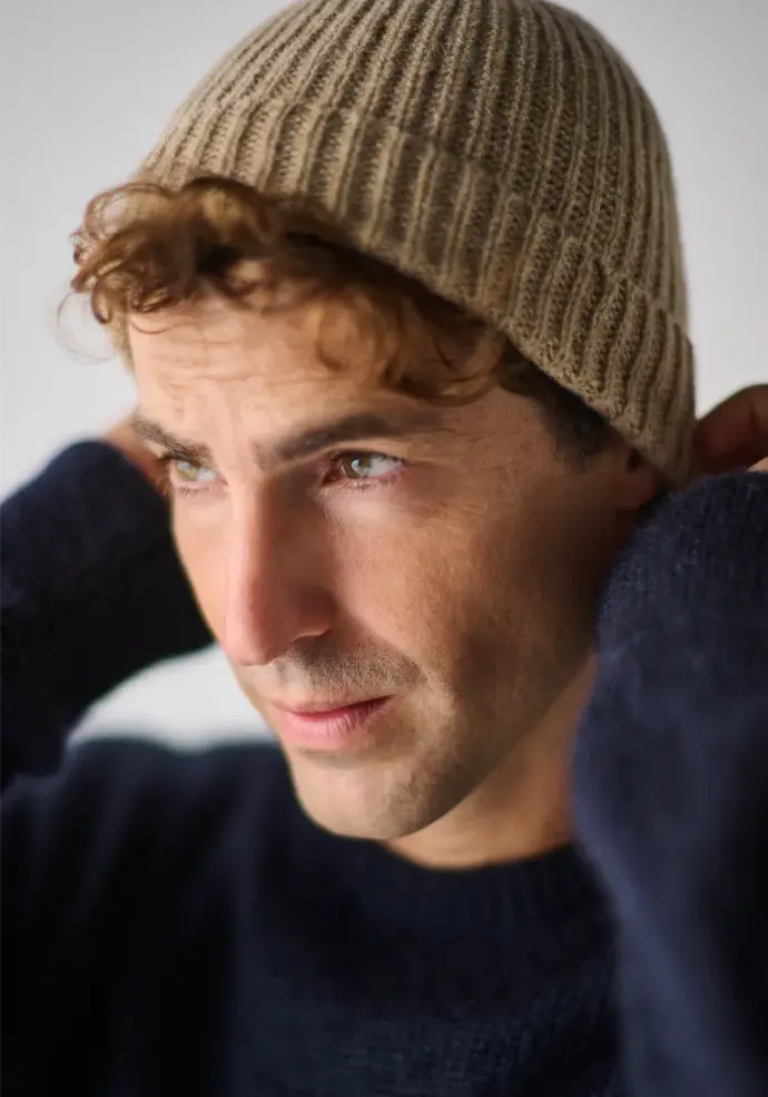 Bonnet laine mérinos et alpaga homme couleur beige made in France