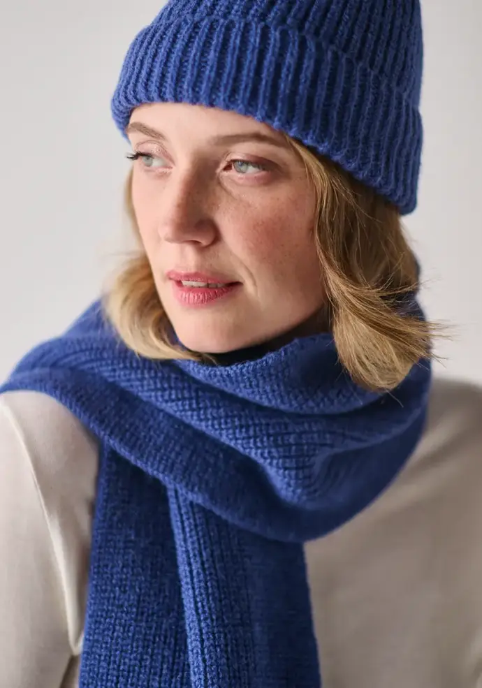 Echarpe femme en mérinos et alpaga couleur bleu fabrication française