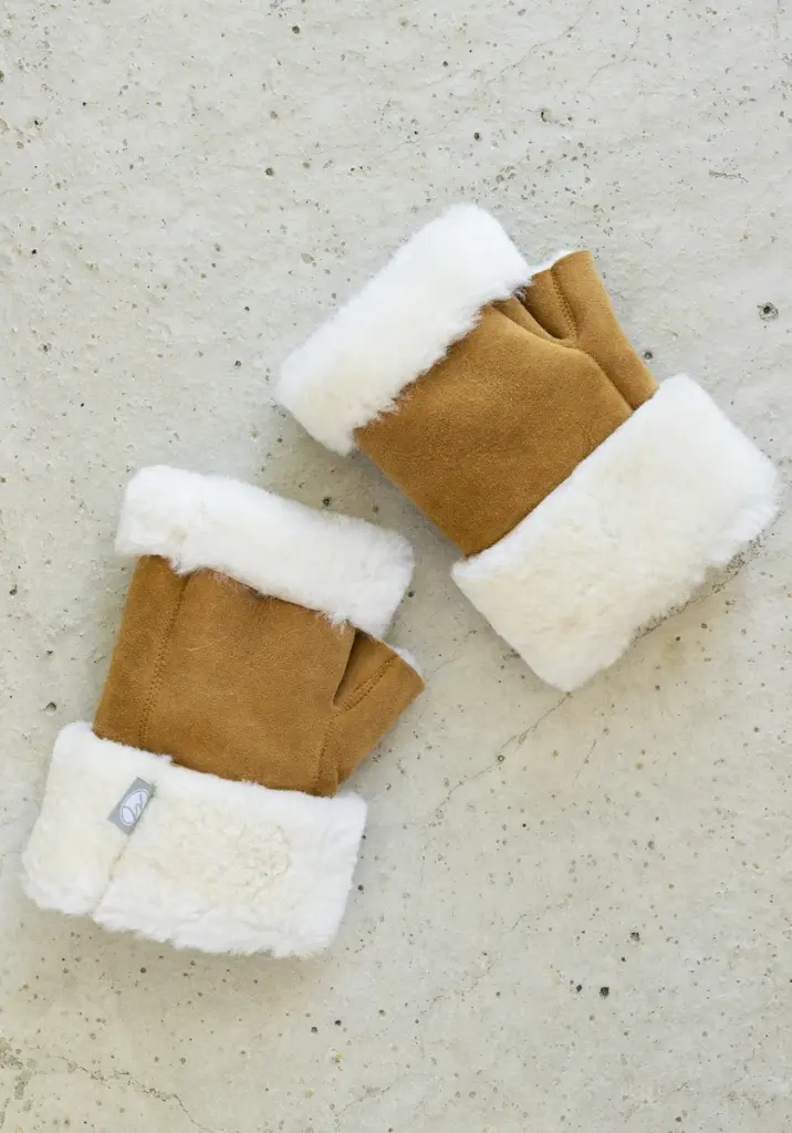 Mitaines en peau d'agneau lainéecouleur miel