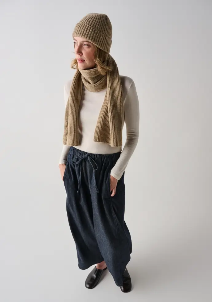 Parure bonnet écharpe laine et alpaga pour femme couleur beige