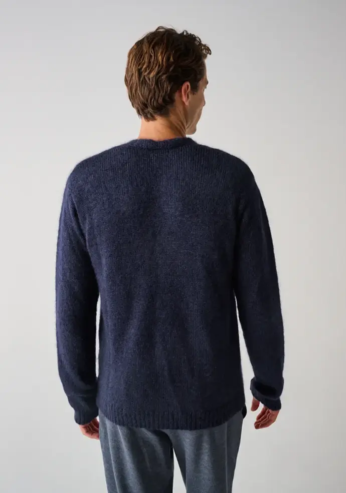 Gilet homme en mohair et soie bleu marine