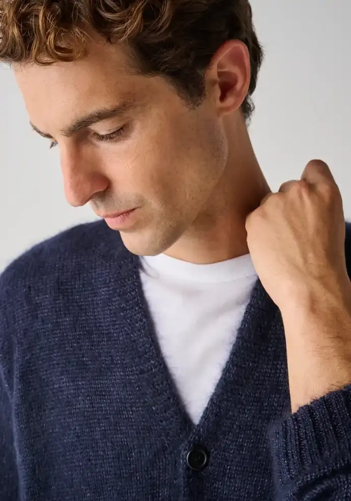 Cardigan homme en mohair de chevreau et soie