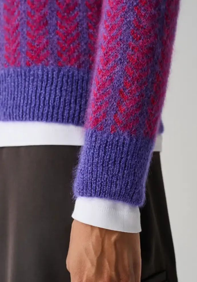 Pull col rond en mohair pour femme motifs jacquard