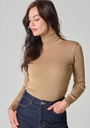 Pull col roulé femme en côtes couleur beige