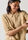 Pull femme col polo en mohair et soie manches courtes