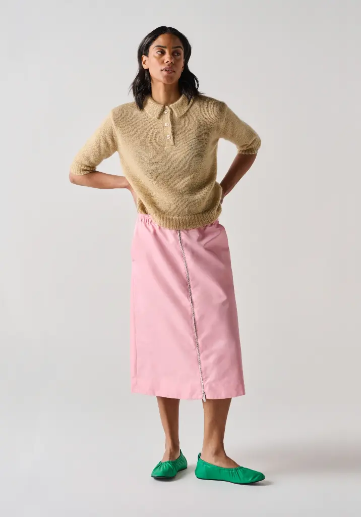 Pull femme col polo en mohair et soie maille jersey