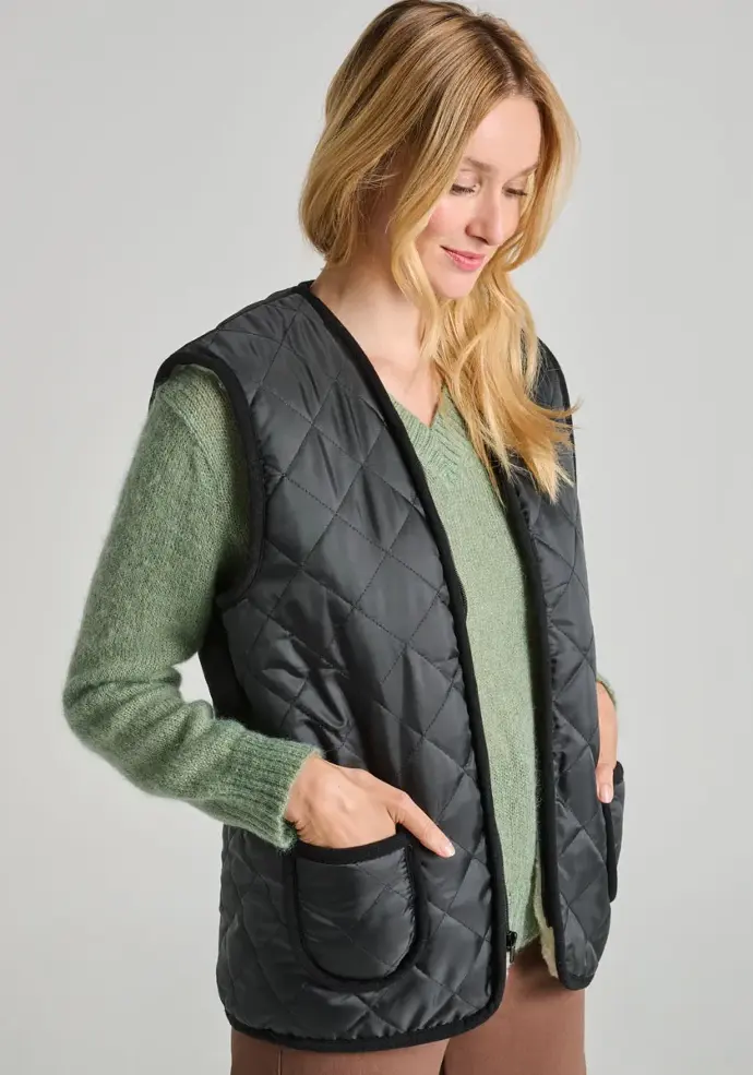 Gilet matelassé femme fourré en laine couleur noir 2 poches