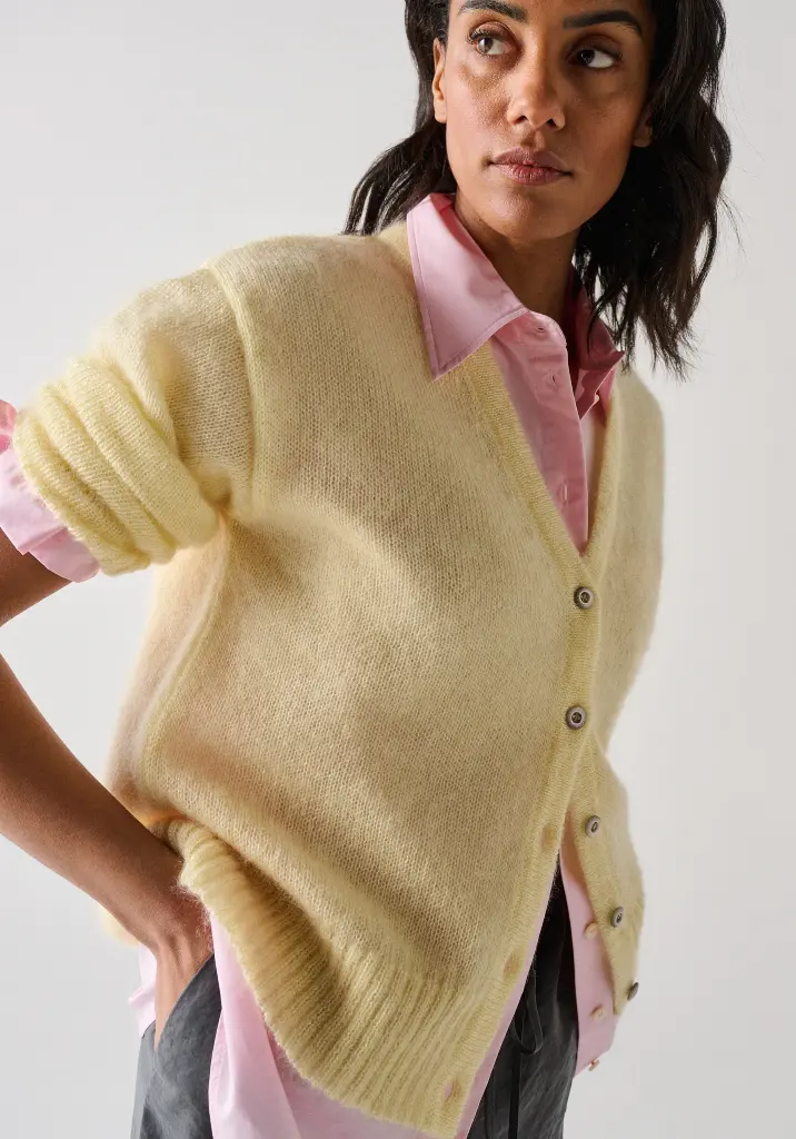 Cardigan femme en mohair et soie maille jersey
