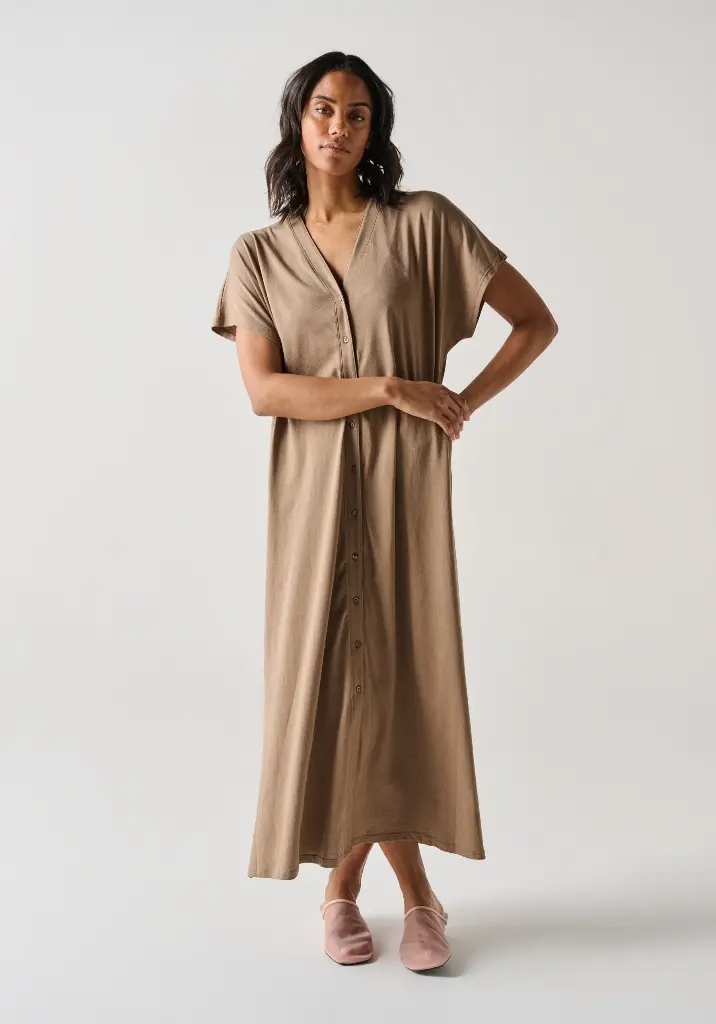 Robe caftan femme en 100% coton Pima boutonnée