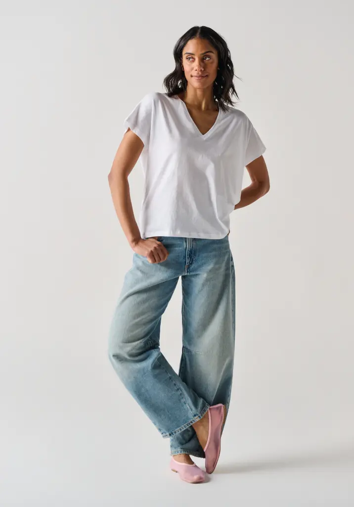 T-shirt femme col V 100% coton Pima manches courtes