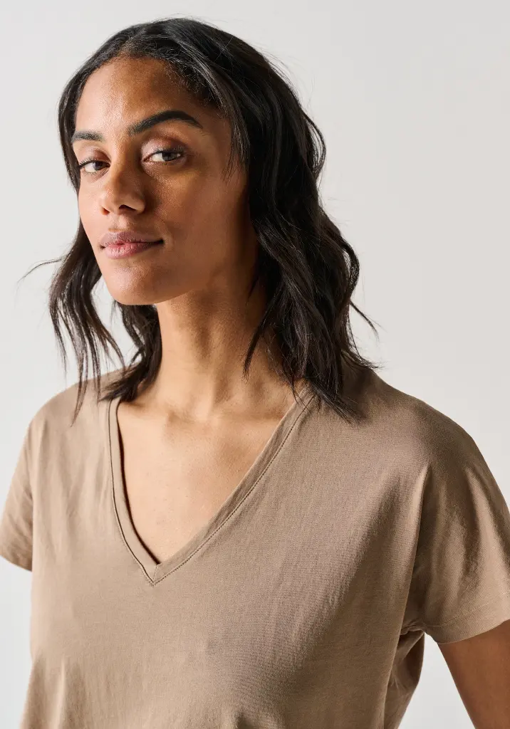 T-shirt femme col V 100% coton Pima maille jersey