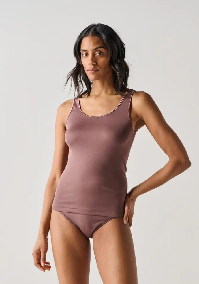 Lot débardeur et culotte femme en fil d'Ecosse couleur cacao