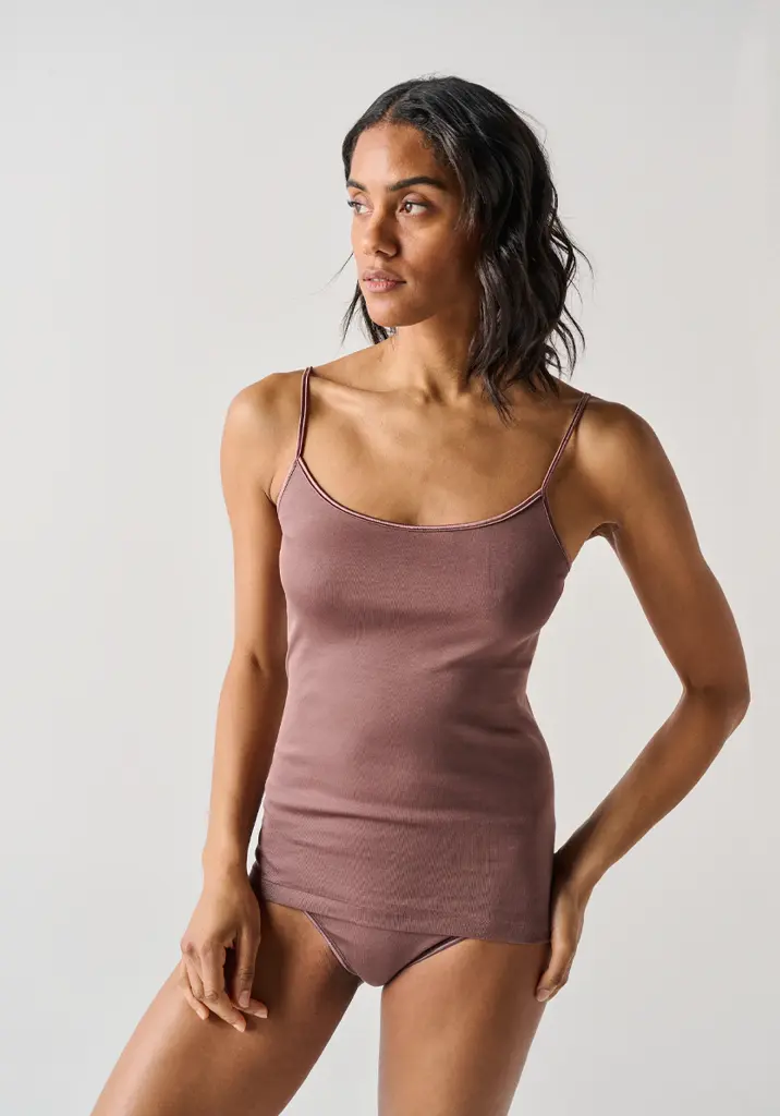 Lot caraco et culotte femme en fil d'Ecosse couleur chocolat