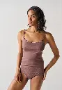 Lot caraco et culotte femme en fil d'Ecosse couleur chocolat