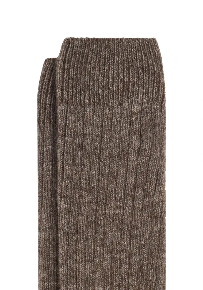 Mi-bas mixtes chauds en yack et laine couleur beige chiné